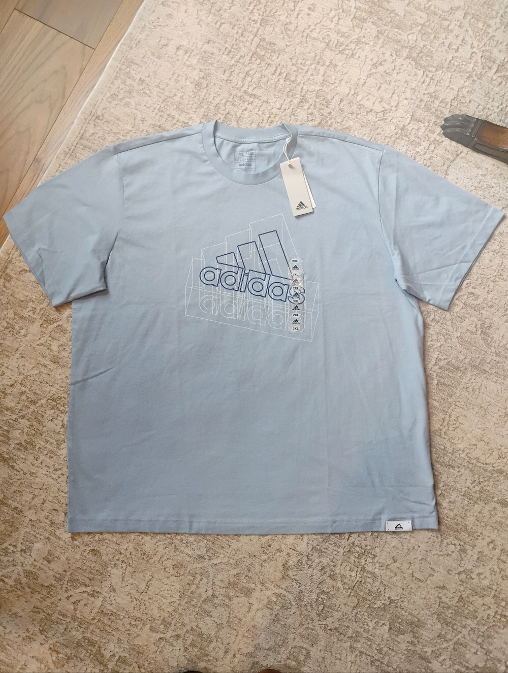 NWT 2XL Adidas Men's TECH BOS Light Blue Graphic Logo Print Active Gym Tee NEW